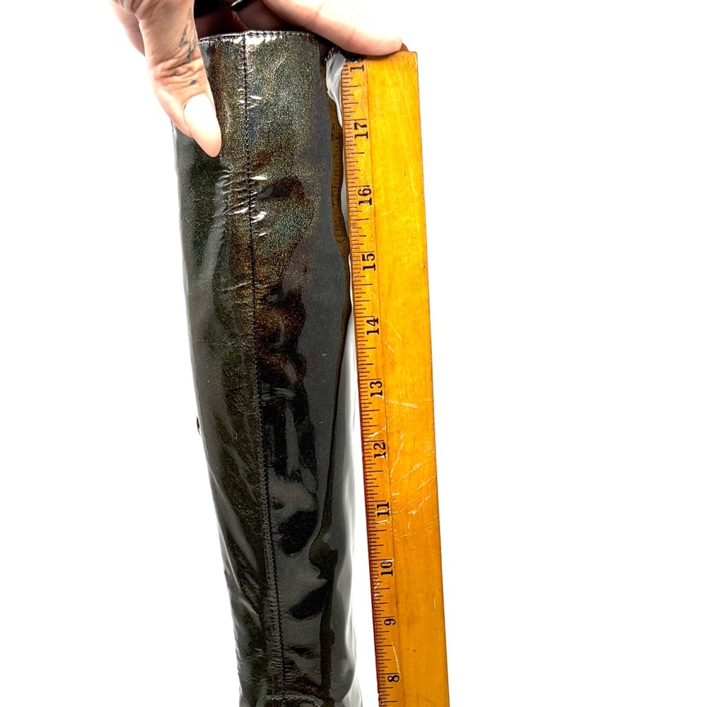Holographic Metallic Green Patent Knee High Boots 38 - Picture 13 of 15